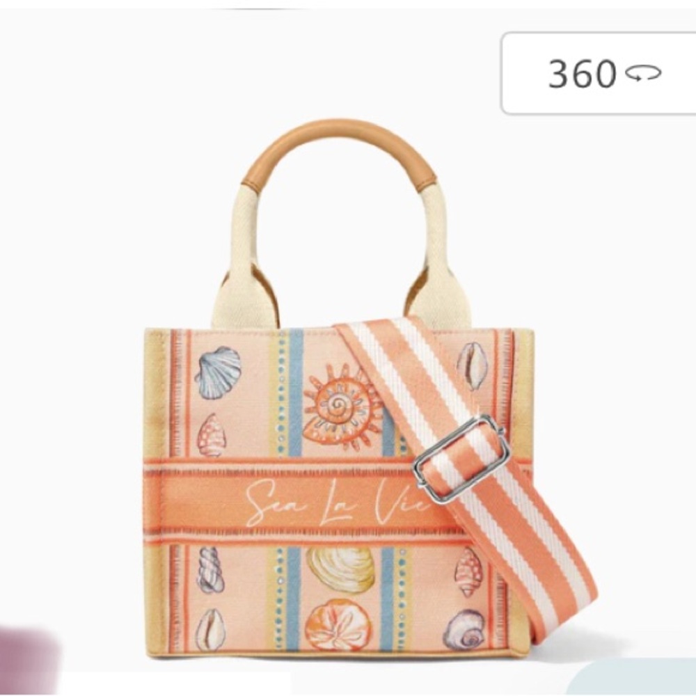 Brighton Sea La Vie Top Handle w Crossbody strap Mini Tote bag Canvas Leather